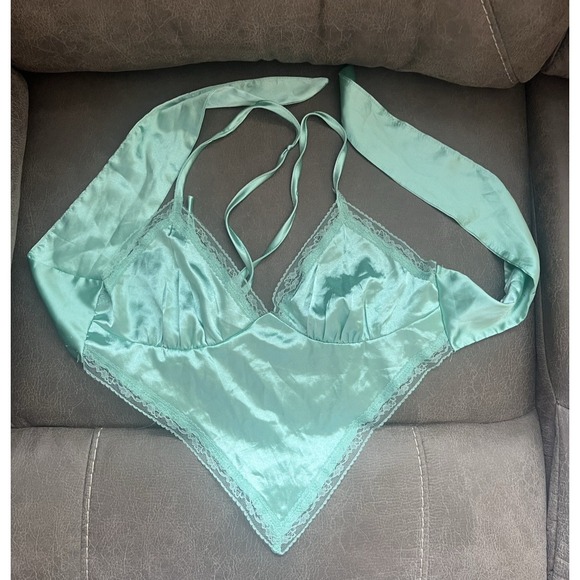 SHEIN Tops - Shein Green Top Women S Lace Satin Cropped Fairy‎ Hippie Boho Cottagecore Beachy
